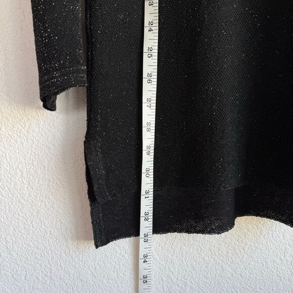 Eileen Fisher Women's Organic Linen Blend Crepe Sparkle Pullover in Black & Gold - Picture 9 of 10